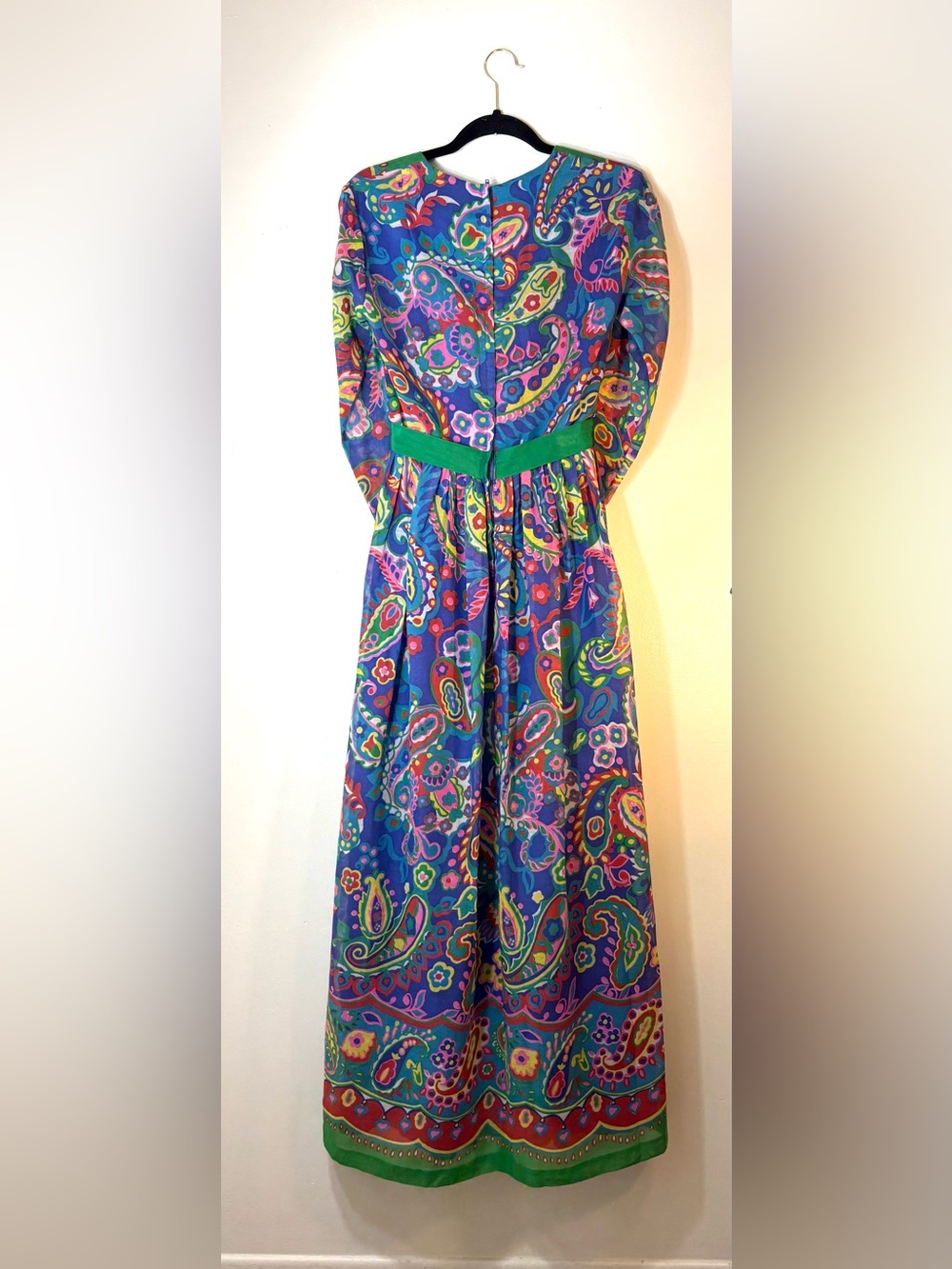 Vintage 1970s Psychedelic Paisley Hostess Maxi Dress Small - Picture 3 of 7